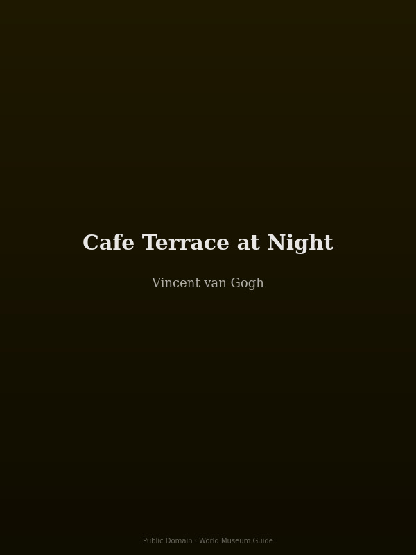 Café Terrace at Night by Van Gogh — a glowing outdoor café terrace at night on a cobbled street in Arles
