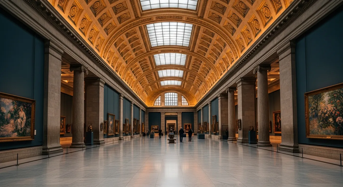 Grand museum interior with classical architecture